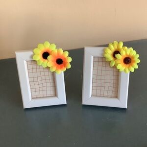 Set of 2…2x3 white frames embellished with two sunflower blooms